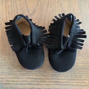 Black Fringe Kids Moccasins